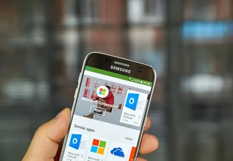 Microsoft applications on Google play Stock Photos