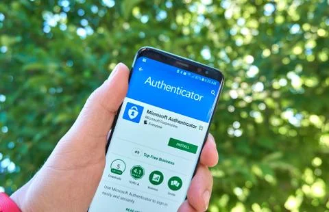 Microsoft Authenticator mobile app on Samsung s8. Stock Photos