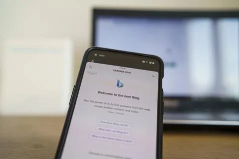 Microsoft Bing chatbot app on smartphone Stock Photos