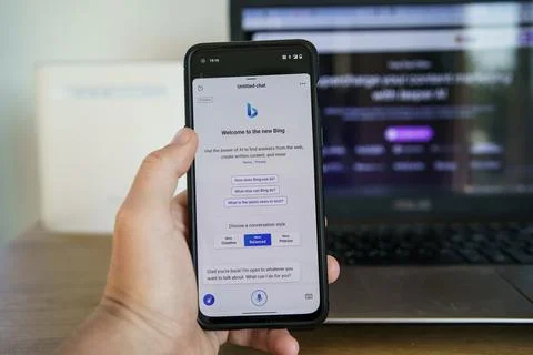 Microsoft Bing chatbot app on smartphone Stock Photos
