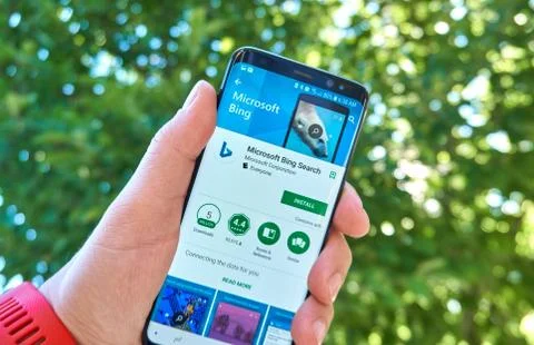 Microsoft Bing Search mobile app on Samsung s8. Stock Photos