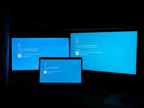 Microsoft Blue Screen Error,Global Outage Stock Photos
