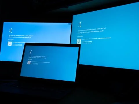 Microsoft Blue Screen Error,Global Outage Stock Photos