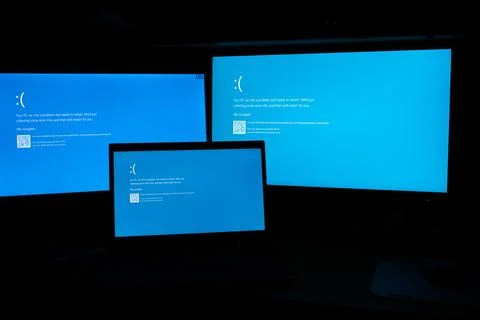 Microsoft Blue Screen Error,Global Outage Stock Photos
