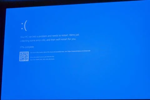 Microsoft Blue Screen Error,Global Outage,Blue Screen of Death Stock Photos