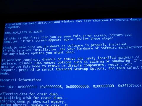Microsoft Blue Screen Error,Global Outage,Blue Screen of Death Stock Photos