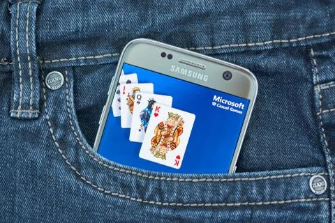 MIcrosoft Casual games mobile application on screen of Samsung Stock Photos