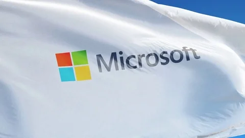 Microsoft company flag in slow motion, editorial animation Stock Footage 73157395