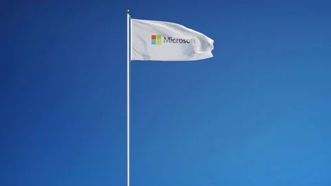 Microsoft company flag in slow motion, editorial animation Stock Footage 73157406
