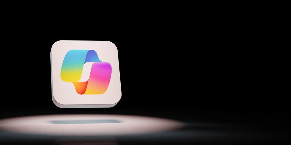 Microsoft Copilot App Icon Spotlighted on Black Background Illustrazione stock