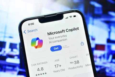 Microsoft copilot application on smartphone used to chat with ai Foto stock