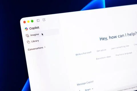 Microsoft Copilot interface on a computer screen, displaying an artificial 写真素材