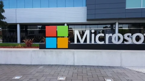 Microsoft corporate building in Mountain View, CA Stock Footage