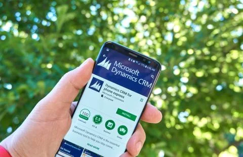 Microsoft Dynamics CRM mobile app on Samsung s8. Stock Photos