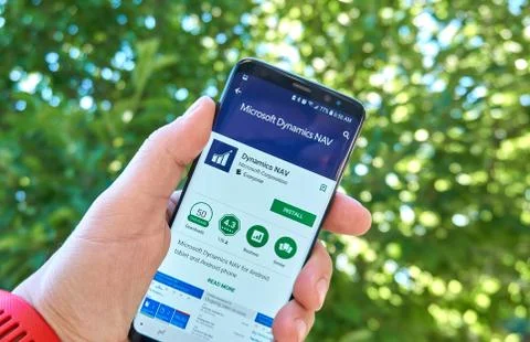 Microsoft Dynamics NAV mobile app on Samsung s8. Stock Photos