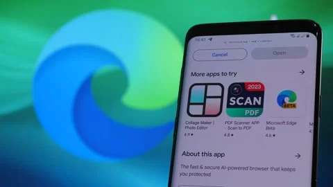 The Microsoft Edge browser mobile application is installed on your smartpho.. Stock Footage 265137230