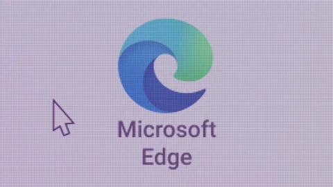 Microsoft Edge Icon Click Close Up Front Camera Stock Footage 164030242