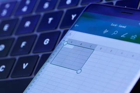 Microsoft excel menu on smartphone screen Stock Photos