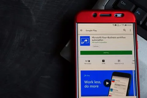 Microsoft Flow-Business workflow automation dev app on Smartphone screen. Stock Photos