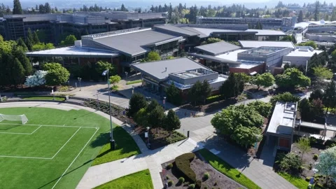 Microsoft headquarters campus with modern office buildings, soccer field Video stock 337456188
