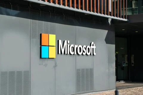 Microsoft logo and text sign of Microsoft office, Lisbon Stock Photos