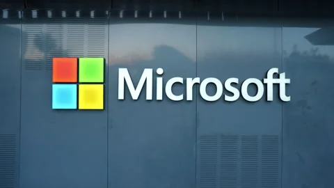 Microsoft logo on modern building Stock Footage 313246781