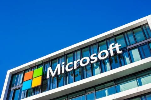 Microsoft logo at office building, Munich Germany 스톡 사진