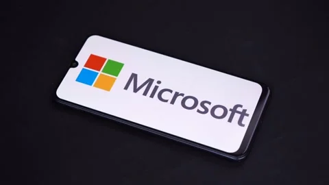 Microsoft logo on the phone screen. Moscow Russia May 5, 2021 Stock Footage 153658112