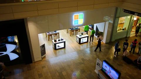 Microsoft Logo On Store Front Sign 스톡 사진