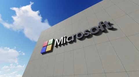 Microsoft logo on the wall, Editorial use only Illustrazione stock