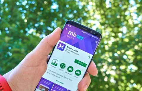 Microsoft Mixer Create mobile app on Samsung s8. Stock Photos