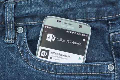 Microsoft Office 365 Admin mobile application on screen of Samsung Stock Photos