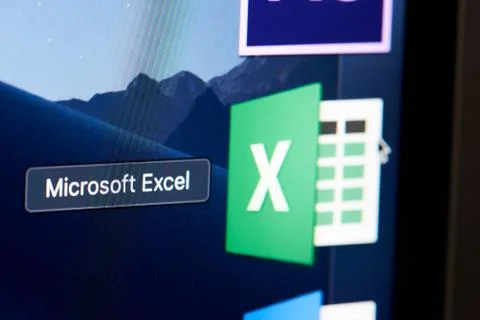 Microsoft office excel green icon on screen Stock Photos