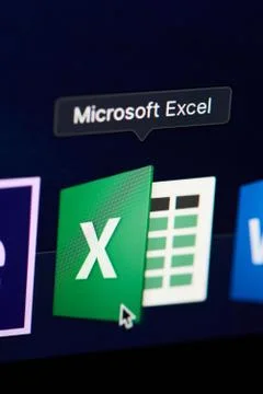 Microsoft office excel icon on screen Stock Photos