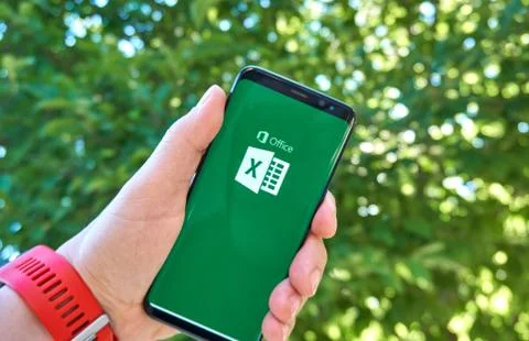 Microsoft Office Excel mobile app on Samsung s8. Stock Photos