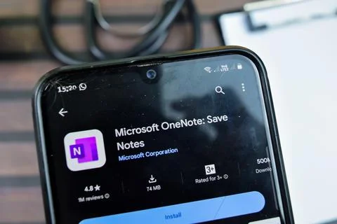 Microsoft OneNote application on Smartphone screen. Foto stock