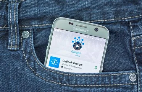 Microsoft Outlook groups mobile application on screen of Samsung Stock Photos