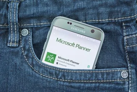 Microsoft Planner mobile application on screen of Samsung Stock Photos