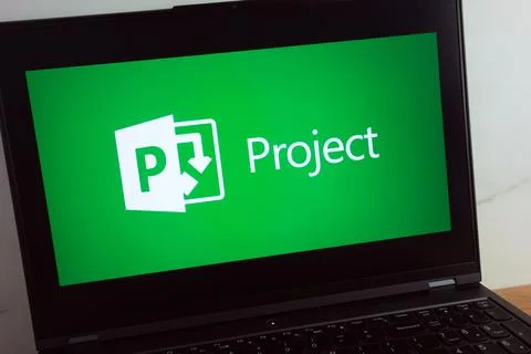 Microsoft Project software product logo on laptop Stock Photos