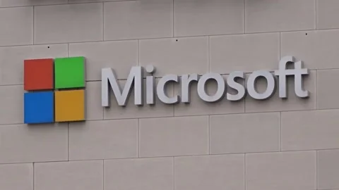 Microsoft Sign on Building Stock Footage 237857386
