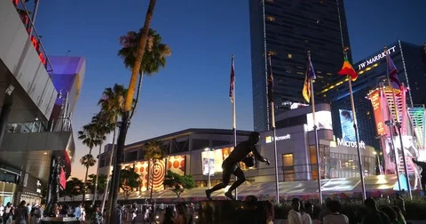 Microsoft Square at night near LA LIVE in Los Angeles Downtown, California, 4K Stock Footage 79362219