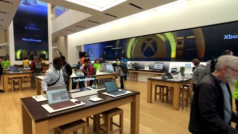Microsoft store interior in 5th avenue in Manhattan Stock Footage 98214623