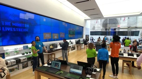 Microsoft store interior in 5th avenue in Manhattan Stock Footage 98214959