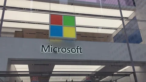 Microsoft store in Manhattan, a multinational technology company dealing Stock Footage 73076718