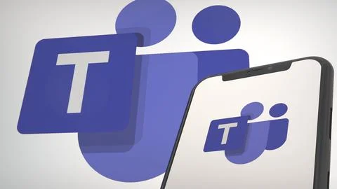 Microsoft Teams app logo in mobile display screen and background editorial Stock-Fotos