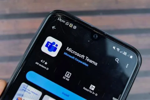 Microsoft Teams application on Smartphone screen. Stock Photos