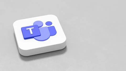 Microsoft Teams Logo 3D Symbol Shape on Plastered Dark Gray Background with C Illustrazione stock