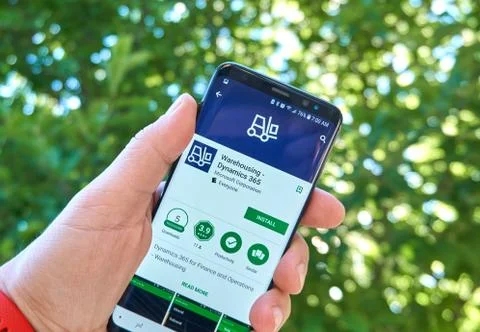 Microsoft Warehousing Dynamics 365 mobile app on Samsung s8. Stock Photos