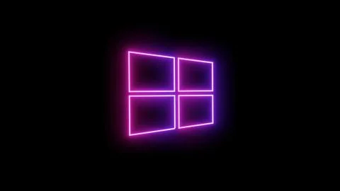 Microsoft windows 10 8 logo Dark night glowing logo in neon light neon sign a Stock Illustration