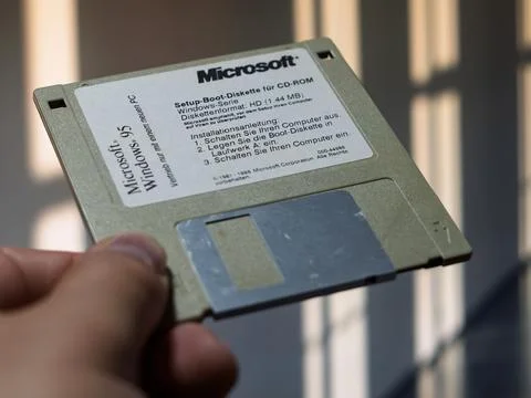 Microsoft Windows 95 Installation Floppy Disk Close-Up Stock Photos